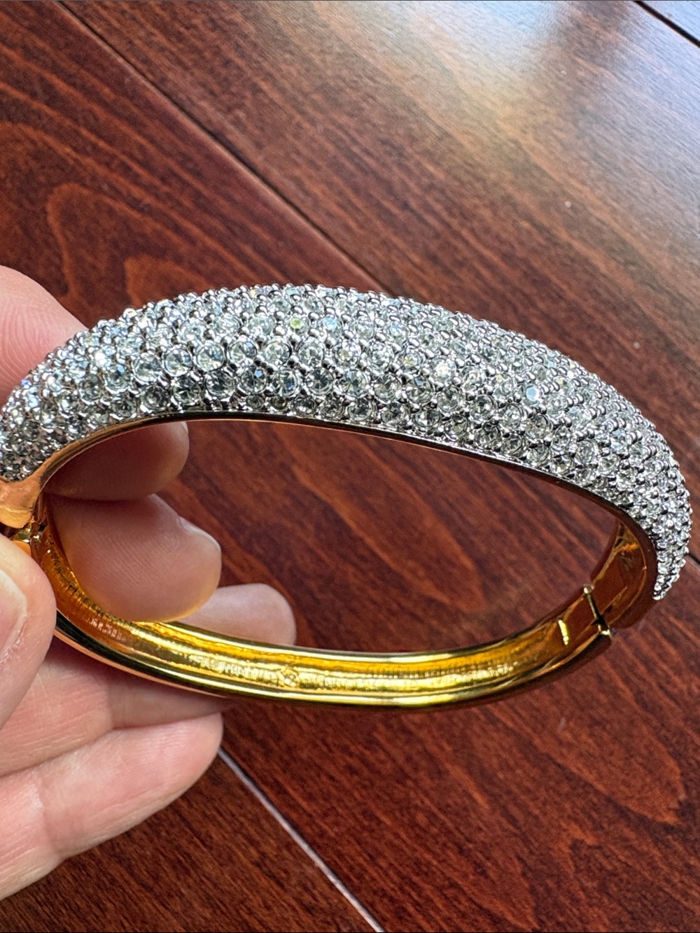 Gold Crystal Pave Bangle Bracelet - Sparkling Silver Stones